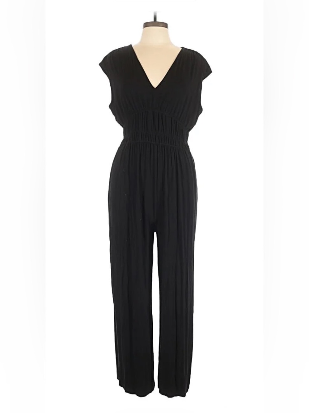 Black V-Neck Elastic Waist Jumpsuit